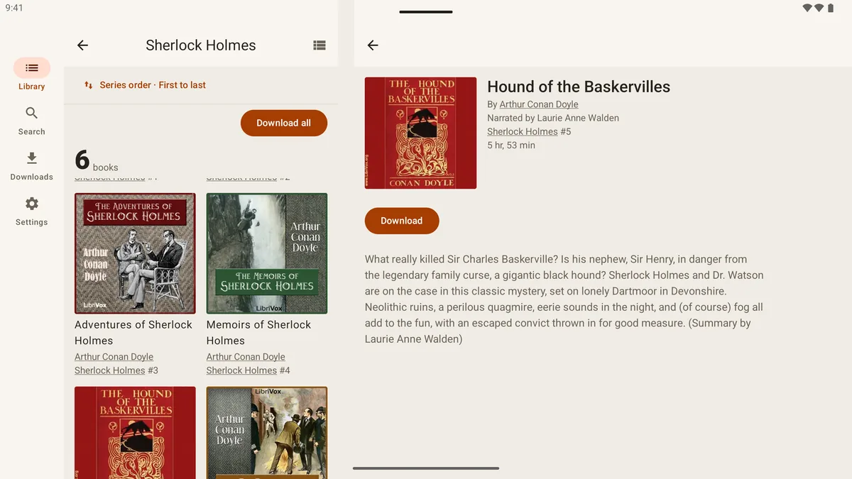 ShelfSync on a tablet: the library and a book's page side by side