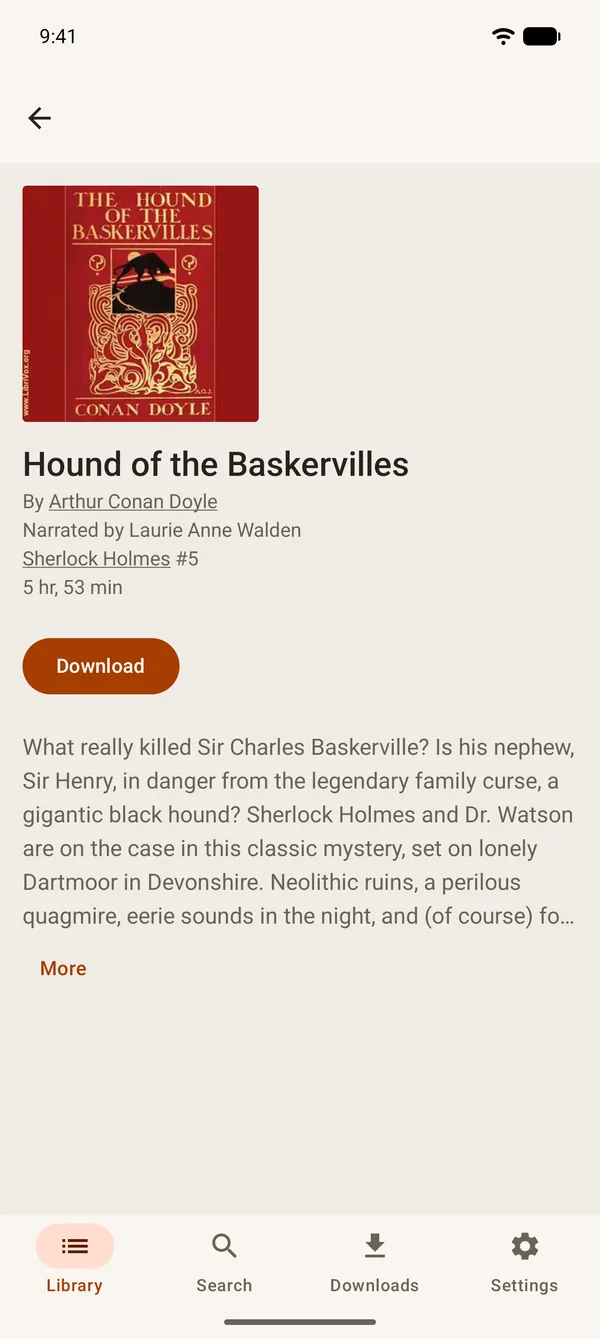 ShelfSync on Android: a book's page with its Download button